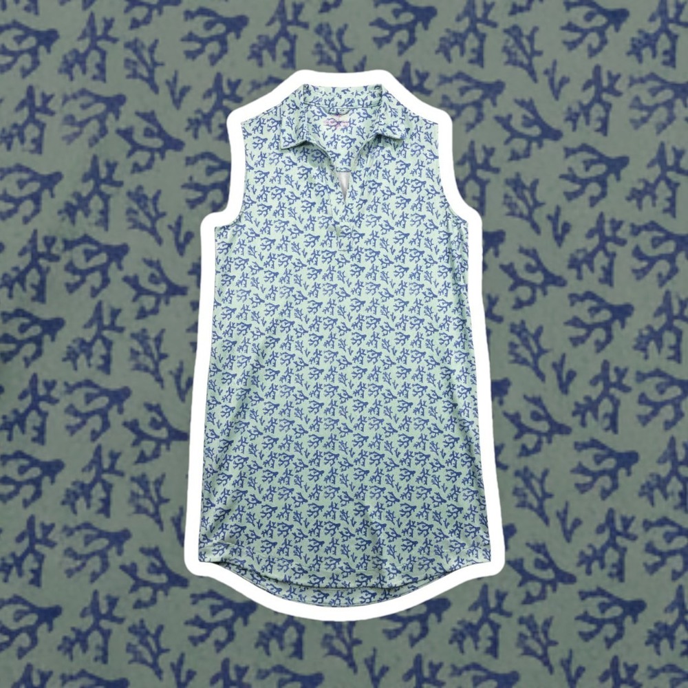 Vineyard Vines Womens M Sleeveless Polo Dress Blue Green Coral Reef Shift Mini